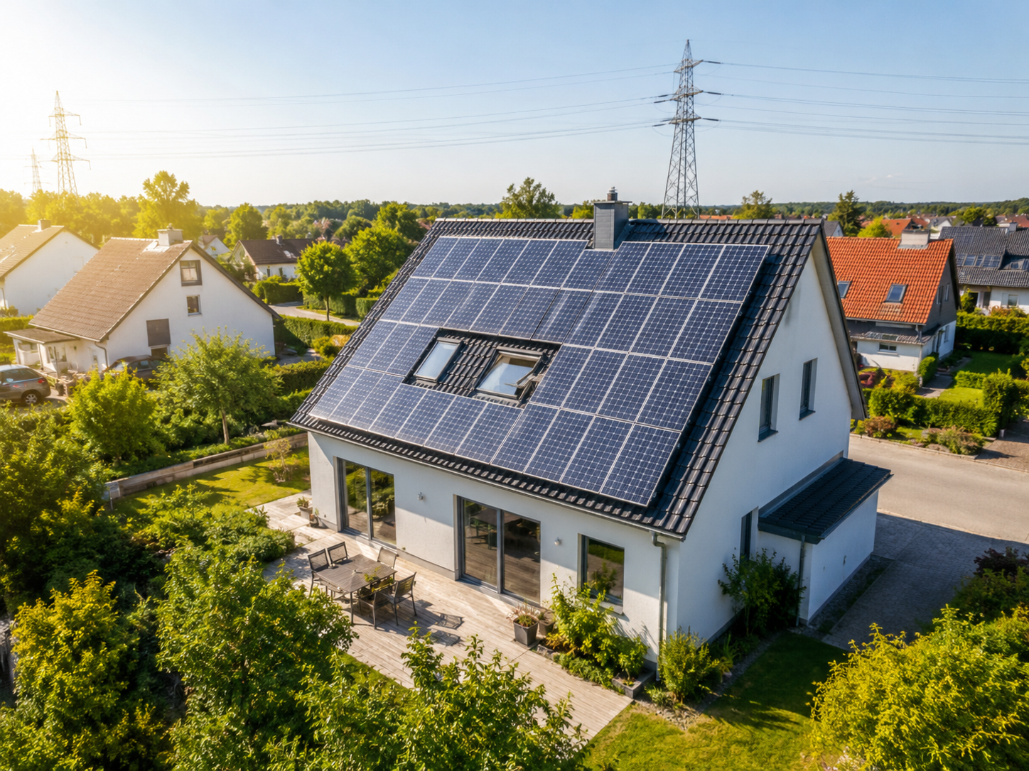 Energieeffizientes Zuhause in Vorstadtsiedlung mit Solaranlage