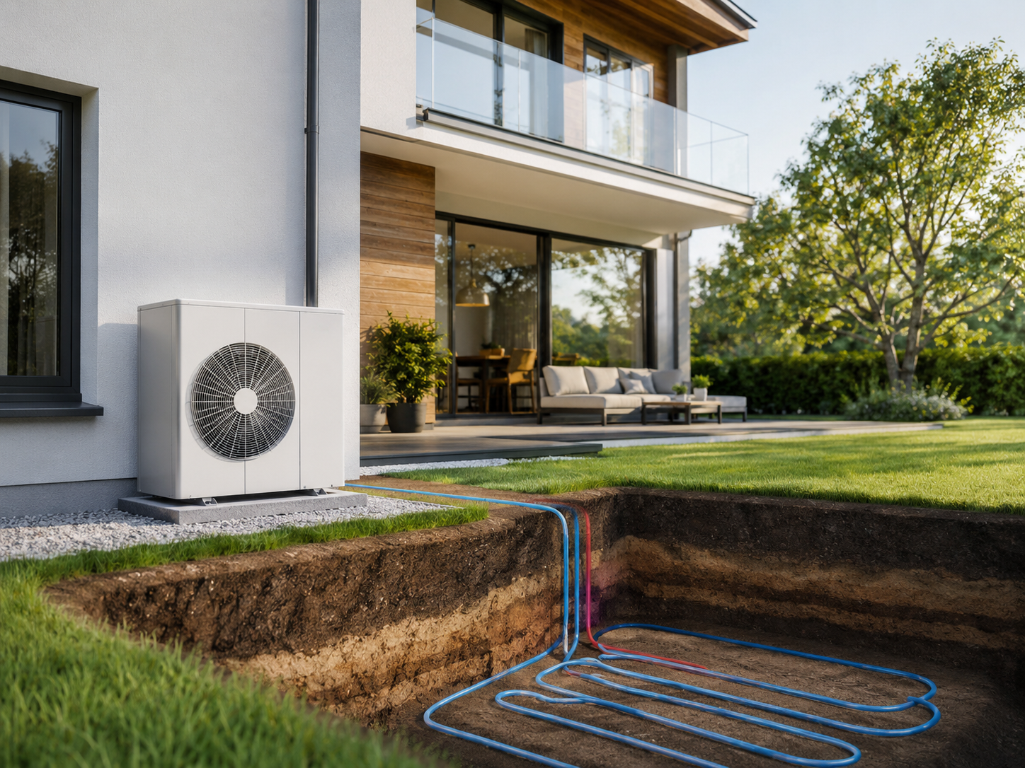 Moderne Architektur mit Geothermie-System