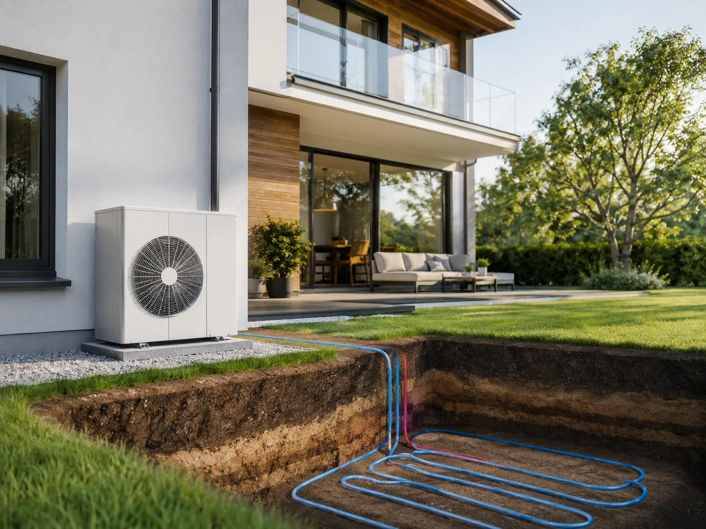Moderne Architektur mit Geothermie-System