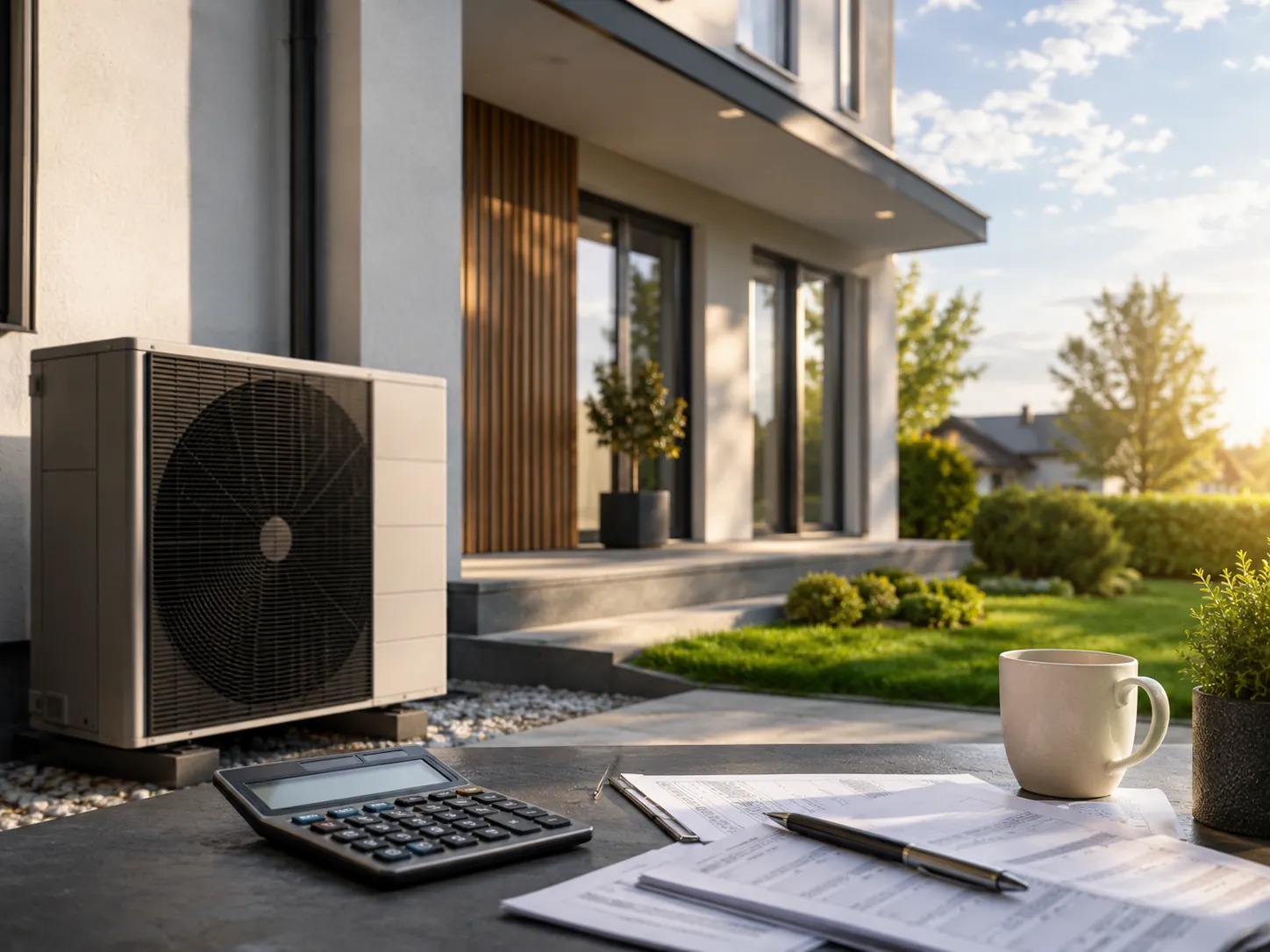 Moderne Büroatmosphäre mit Gartenblick